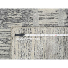Load image into Gallery viewer, 2&#39;6&quot;x10&#39; Light Gray, Hand Knotted, Modern Criss Cross Erased Design, Hand Spun Undyed Natural Wool, Oriental Runner Rug FWR390996