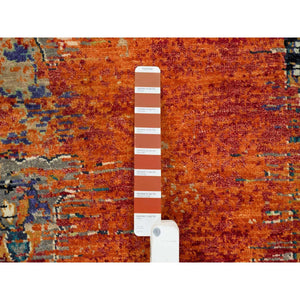9'x12'1" Rust Red & Black, Ghazni Wool Hand Knotted, Ancient Ottoman Erased Design, Oriental Rug FWR391026