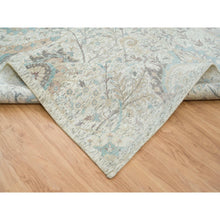 Load image into Gallery viewer, 12&#39;1&quot;x18&#39; Ivory, Sickle Leaf Design Soft Pile, Silk With Textured Wool Hand Knotted, Oversized Oriental Rug FWR391068