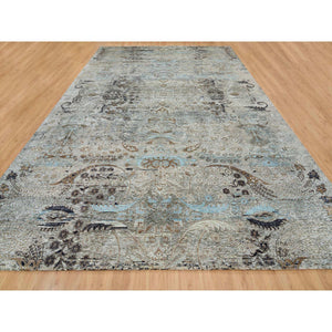 11'9"x18'1" Gray, Transitional Persian Influence Erased Medallion Design, Silk With Textured Wool, Hand Knotted, Oversized Oriental Rug FWR391074