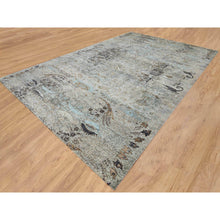 Load image into Gallery viewer, 11&#39;9&quot;x18&#39;1&quot; Gray, Transitional Persian Influence Erased Medallion Design, Silk With Textured Wool, Hand Knotted, Oversized Oriental Rug FWR391074