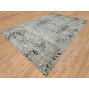 11'9"x18'1" Gray, Transitional Persian Influence Erased Medallion Design, Silk With Textured Wool, Hand Knotted, Oversized Oriental Rug FWR391074