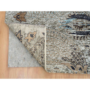 11'9"x18'1" Gray, Transitional Persian Influence Erased Medallion Design, Silk With Textured Wool, Hand Knotted, Oversized Oriental Rug FWR391074