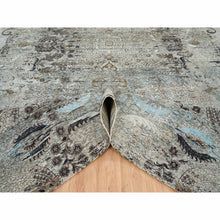Load image into Gallery viewer, 11&#39;9&quot;x18&#39;1&quot; Gray, Transitional Persian Influence Erased Medallion Design, Silk With Textured Wool, Hand Knotted, Oversized Oriental Rug FWR391074