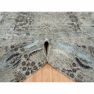 11'9"x18'1" Gray, Transitional Persian Influence Erased Medallion Design, Silk With Textured Wool, Hand Knotted, Oversized Oriental Rug FWR391074