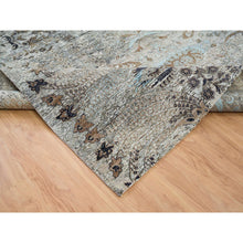 Load image into Gallery viewer, 11&#39;9&quot;x18&#39;1&quot; Gray, Transitional Persian Influence Erased Medallion Design, Silk With Textured Wool, Hand Knotted, Oversized Oriental Rug FWR391074
