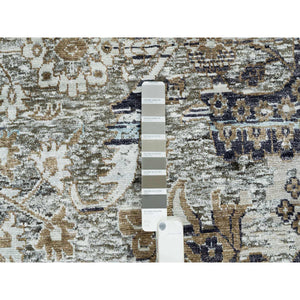 11'9"x18'1" Gray, Transitional Persian Influence Erased Medallion Design, Silk With Textured Wool, Hand Knotted, Oversized Oriental Rug FWR391074