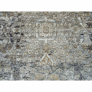 11'9"x18'1" Gray, Transitional Persian Influence Erased Medallion Design, Silk With Textured Wool, Hand Knotted, Oversized Oriental Rug FWR391074