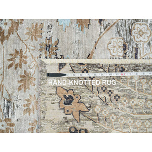 11'9"x18'1" Gray, Transitional Persian Influence Erased Medallion Design, Silk With Textured Wool, Hand Knotted, Oversized Oriental Rug FWR391074