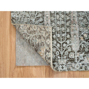 3'x5' Black and Silver, Willow and Cypress Tree Design, Silk with Textured Wool, Hand Knotted, Oriental Rug FWR391086