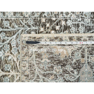3'x5' Black and Silver, Willow and Cypress Tree Design, Silk with Textured Wool, Hand Knotted, Oriental Rug FWR391086