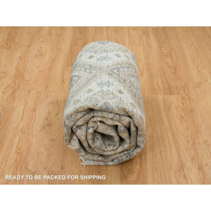 7'10"x10' Ivory, Plush And Lush Pile Pure Wool, Hand Knotted Karajeh Heritage Design, Oriental Rug FWR391110