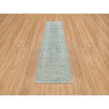 Load image into Gallery viewer, 2&#39;6&quot;x10&#39; Gray With Touches Of Blue, Wool And Plant Based Silk, Modern Jacquard Hand Loomed, Soft To The Touch, Runner Oriental Rug FWR391146
