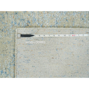 2'6"x10' Gray With Touches Of Blue, Wool And Plant Based Silk, Modern Jacquard Hand Loomed, Soft To The Touch, Runner Oriental Rug FWR391146