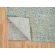 Load image into Gallery viewer, 2&#39;6&quot;x12&#39; Gray with Touches of Blue, Modern Jacquard Hand Loomed, Soft to the Touch Wool and Plant Based Silk, Runner Oriental Rug FWR391158