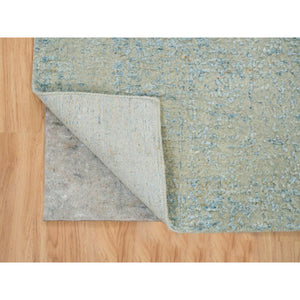 2'6"x12' Gray with Touches of Blue, Modern Jacquard Hand Loomed, Soft to the Touch Wool and Plant Based Silk, Runner Oriental Rug FWR391158