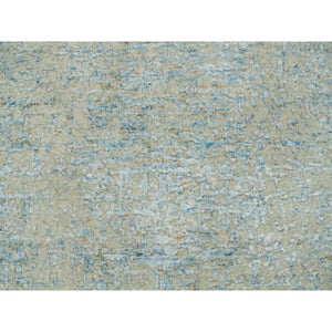 2'6"x12' Gray With Touches Of Blue, Modern Jacquard Hand Loomed, Soft To The Touch Wool And Plant Based Silk, Runner Oriental Rug FWR391158