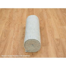 Load image into Gallery viewer, 2&#39;6&quot;x12&#39; Gray with Touches of Blue, Modern Jacquard Hand Loomed, Soft to the Touch Wool and Plant Based Silk, Runner Oriental Rug FWR391158