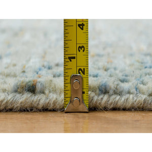 2'6"x12' Gray with Touches of Blue, Modern Jacquard Hand Loomed, Soft to the Touch Wool and Plant Based Silk, Runner Oriental Rug FWR391158