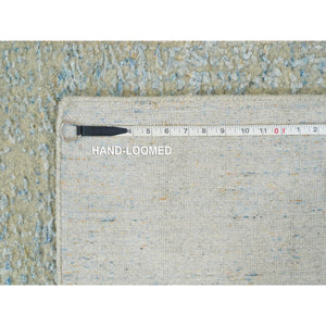2'6"x12' Gray with Touches of Blue, Modern Jacquard Hand Loomed, Soft to the Touch Wool and Plant Based Silk, Runner Oriental Rug FWR391158
