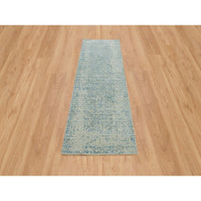 Load image into Gallery viewer, 2&#39;6&quot;x8 Gray with Touches of Blue, Modern Jacquard Hand Loomed, Soft to the Touch Wool and Plant Based Silk, Runner Oriental Rug FWR391164