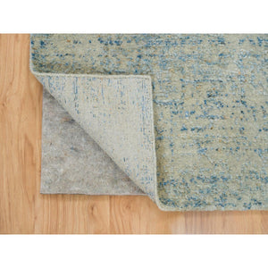 2'6"x8 Gray with Touches of Blue, Modern Jacquard Hand Loomed, Soft to the Touch Wool and Plant Based Silk, Runner Oriental Rug FWR391164