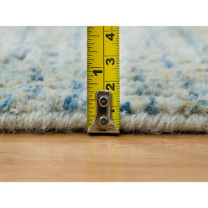 2'6"x8 Gray with Touches of Blue, Modern Jacquard Hand Loomed, Soft to the Touch Wool and Plant Based Silk, Runner Oriental Rug FWR391164
