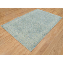 Load image into Gallery viewer, 5'10"x9' Gray With Touches Of Blue, Wool And Plant Based Silk, Modern Jacquard Hand Loomed, Soft To The Touch, Oriental Rug FWR391176