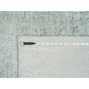 5'10"x9' Gray With Touches Of Blue, Wool And Plant Based Silk, Modern Jacquard Hand Loomed, Soft To The Touch, Oriental Rug FWR391176
