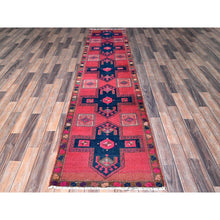 Load image into Gallery viewer, 2&#39;5&quot;x9&#39;10&quot; Punch Pink, Overdyed Northwest Persian with Armenian Inspired Caucasian Design, 100% Wool, Hand Knotted, Shaved Down, Zero Pile, Sides and Ends Professionally Secured, Good Condition, Narrow Runner, Oriental Rug Sh651 FWR3906