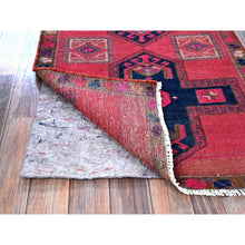 Load image into Gallery viewer, 2&#39;5&quot;x9&#39;10&quot; Punch Pink, Overdyed Northwest Persian With Armenian Inspired Caucasian Design, 100% Wool, Hand Knotted, Shaved Down, Zero Pile, Sides And Ends Professionally Secured, Good Condition, Narrow Runner, Oriental Rug FWR3906