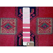 Load image into Gallery viewer, 2&#39;5&quot;x9&#39;10&quot; Punch Pink, Overdyed Northwest Persian With Armenian Inspired Caucasian Design, 100% Wool, Hand Knotted, Shaved Down, Zero Pile, Sides And Ends Professionally Secured, Good Condition, Narrow Runner, Oriental Rug FWR3906