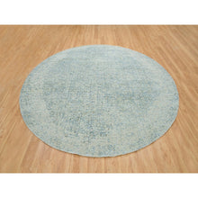 Load image into Gallery viewer, 9&#39;10&quot;x9&#39;10&quot; Gray with Touches of Blue, Wool and Plant Based Silk, Modern Jacquard Hand Loomed, Soft to the Touch, Round Oriental Rug FWR391200