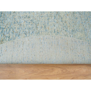 9'10"x9'10" Gray with Touches of Blue, Wool and Plant Based Silk, Modern Jacquard Hand Loomed, Soft to the Touch, Round Oriental Rug FWR391200