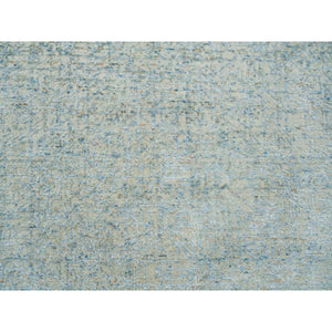 9'10"x9'10" Gray with Touches of Blue, Wool and Plant Based Silk, Modern Jacquard Hand Loomed, Soft to the Touch, Round Oriental Rug FWR391200