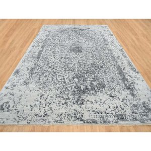 9'10"x14' Gray, Hand Knotted Broken Persian Design, Wool And Pure Silk, Oriental Rug FWR391236