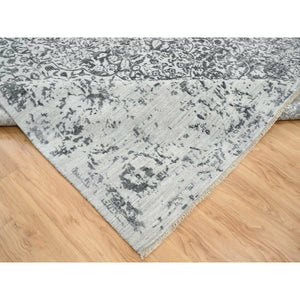 9'10"x14' Gray, Hand Knotted Broken Persian Design, Wool And Pure Silk, Oriental Rug FWR391236