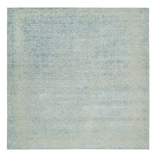 Load image into Gallery viewer, 10&#39;x10&#39; Gray with Touches of Blue, Modern Jacquard Hand Loomed, Soft to the Touch Wool and Plant Based Silk, Square Oriental Rug FWR391278