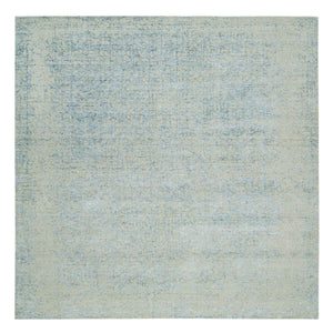 10'x10' Gray with Touches of Blue, Modern Jacquard Hand Loomed, Soft to the Touch Wool and Plant Based Silk, Square Oriental Rug FWR391278