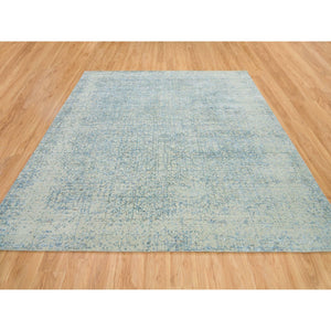 10'x10' Gray with Touches of Blue, Modern Jacquard Hand Loomed, Soft to the Touch Wool and Plant Based Silk, Square Oriental Rug FWR391278