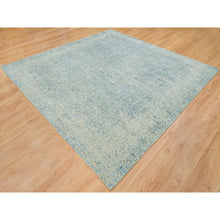 Load image into Gallery viewer, 10&#39;x10&#39; Gray with Touches of Blue, Modern Jacquard Hand Loomed, Soft to the Touch Wool and Plant Based Silk, Square Oriental Rug FWR391278