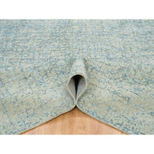 Load image into Gallery viewer, 10&#39;x10&#39; Gray with Touches of Blue, Modern Jacquard Hand Loomed, Soft to the Touch Wool and Plant Based Silk, Square Oriental Rug FWR391278