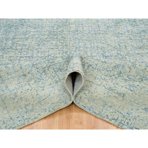 10'x10' Gray with Touches of Blue, Modern Jacquard Hand Loomed, Soft to the Touch Wool and Plant Based Silk, Square Oriental Rug FWR391278