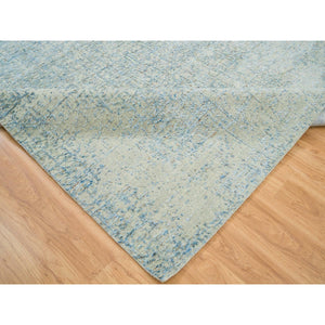 10'x10' Gray with Touches of Blue, Modern Jacquard Hand Loomed, Soft to the Touch Wool and Plant Based Silk, Square Oriental Rug FWR391278