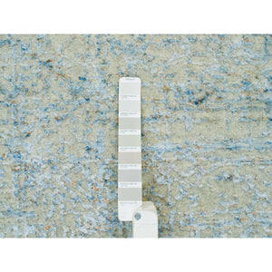 10'x10' Gray with Touches of Blue, Modern Jacquard Hand Loomed, Soft to the Touch Wool and Plant Based Silk, Square Oriental Rug FWR391278