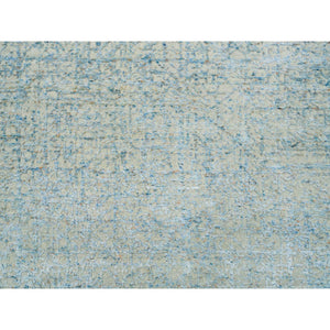 10'x10' Gray with Touches of Blue, Modern Jacquard Hand Loomed, Soft to the Touch Wool and Plant Based Silk, Square Oriental Rug FWR391278