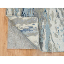 Load image into Gallery viewer, 2&#39;7&quot;x8&#39;1&quot; Gray And Blue, Abstract Design Hi-low Pile, Wool And Silk Hand Knotted, Runner Oriental Rug FWR391296