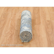 Load image into Gallery viewer, 2&#39;7&quot;x8&#39;1&quot; Gray And Blue, Abstract Design Hi-low Pile, Wool And Silk Hand Knotted, Runner Oriental Rug FWR391296