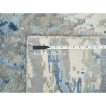 Load image into Gallery viewer, 2&#39;7&quot;x8&#39;1&quot; Gray And Blue, Abstract Design Hi-low Pile, Wool And Silk Hand Knotted, Runner Oriental Rug FWR391296