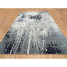 Load image into Gallery viewer, 10&#39;1&quot;x14&#39;1&quot; Black With Touches Of Ivory, Hand Knotted Modern Abstract Design, Wool And Silk, Oriental Rug FWR391320